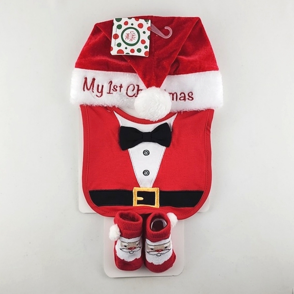Little Me Baby's My First Christmas Santa Hat Bib & Booties Set Size Up To 12M